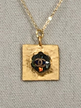 Load image into Gallery viewer, SKYLA SQUARE PENDANT WITH IRIDESCENT VINTAGE CHANEL BUTTON - MODERN VINTAGE CREATIONS
