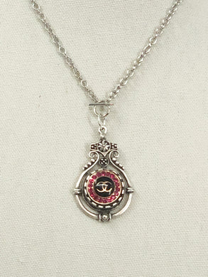 Skyla Square Pendant with Iridescent Vintage Chanel Button - Modern Vintage Creations