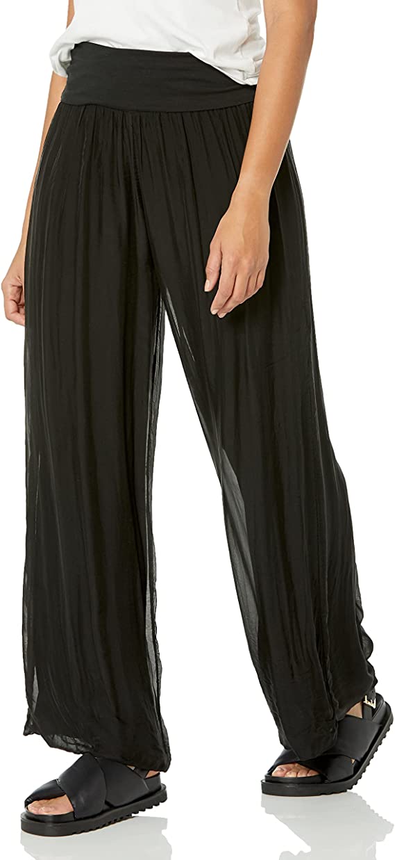EVIE BLACK SILK PALAZZO PANT - M MADE IN ITALY