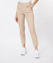 Load image into Gallery viewer, Our Skylar stretch block pants in sand color are simply darling. These pants are designed with side and buttoned back pockets and belt loops, while the block print creates a classic look. 
