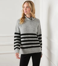 Load image into Gallery viewer, Crafted from super soft plush knit, this essential sweater is detailed with a cozy mock neck and classic stripes. This sweater is a layering essential for the cooler temperatures ahead.
