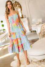 Load image into Gallery viewer, Imagine wearing this pretty summer dress to summer parties, pool gatherings or times at the beach.  The lovely abstract floral and animal print spaghetti dress is an easy style to wear when you want to keep cool while staying fashionable.  The details set this summer dress apart from the rest.
