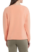 Load image into Gallery viewer, Sweatshirts with pizzazz replace plain sweatshirts of the past.  This stylish top with scuba knit fabric and just the right amount of embellishments, elevate any outfit. The gorgeous, warm Sunkissed color will take you back to those warm summer days when the weather is chilly.
