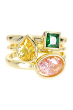 Load image into Gallery viewer, TILLY THREE STACK YELLOW, PINK, GREEN CUBIC ZIRCONIA RING IN GOLD
