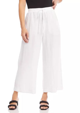White pants are always an essential closet staple, and these Whitley pants are exactly the white pants you need in your wardrobe.  Cleanly styled in a modern wide leg cut creates a style that is tailored and classic.  A lightweight woven fabric creates a pant that provides ultimate comfort on those warm days. Color- White. Drawstring elastic waistband. Pull-on. 2 slant pockets. Trouser fit. Wide leg.