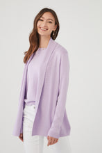 Load image into Gallery viewer, A must have style to include in your wardrobe, this fabulous wild pansy colored cardigan is a year-round staple.  Pair with our matching short sleeve top in the same color- Shana Short Sleeve Lightweight Sweater for a perfect look.  Color- Wild Pansy; lilac. Long sleeve. Open front.
