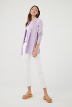 Load image into Gallery viewer, A must have style to include in your wardrobe, this fabulous wild pansy colored cardigan is a year-round staple.  Pair with our matching short sleeve top in the same color- Shana Short Sleeve Lightweight Sweater for a perfect look.  Color- Wild Pansy; lilac. Long sleeve. Open front.
