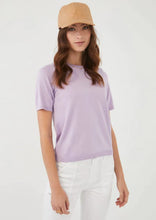 Load image into Gallery viewer, A gorgeous wild pansy color, our Shana lightweight sweater is a perfect piece for all seasons.  You can style alone or pair with our Lucia Long Sleeve Cardigan in the same color for the perfect look.  Color- Wild Pansy; lilac. Short sleeve. Lightweight sweater fabrication. Great stretch.

